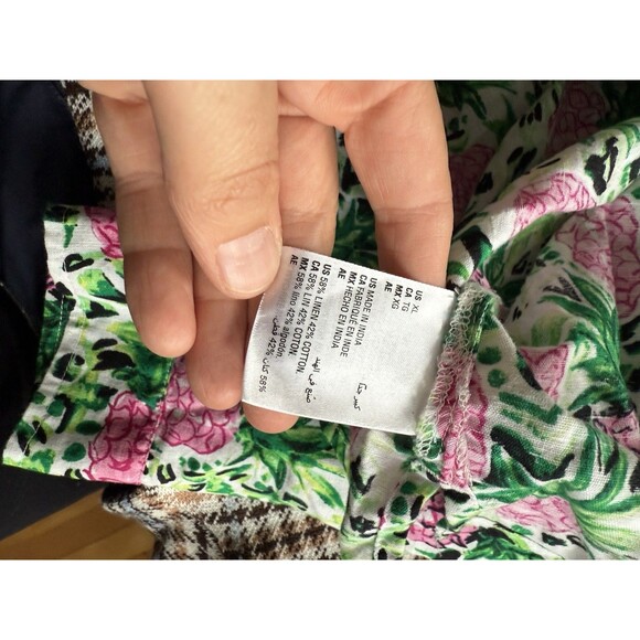 Charter Club Luxury Linen Button Front Shirt XL Pineapple Pink Green Print - Picture 7 of 8